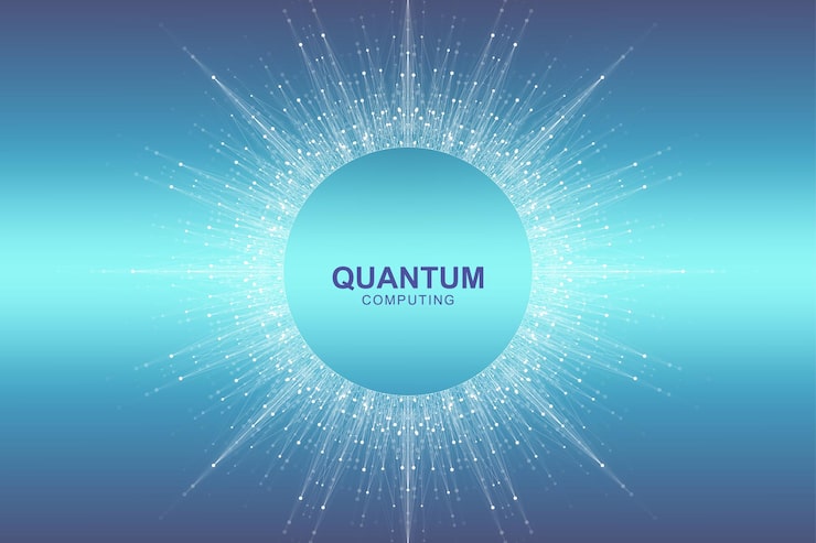 Vector circular quantum computer technology concept. sphere explosion background. deep learning artificial intelligence. big data algorithms visualization. waves flow. quantum explosion, vector illustration.