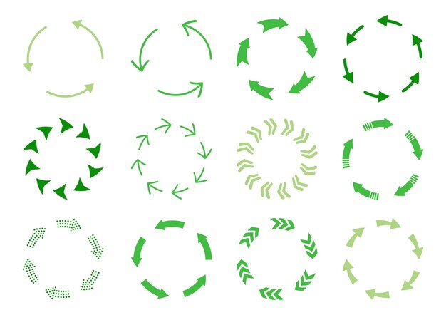 Circular recycle arrows flat green nature color