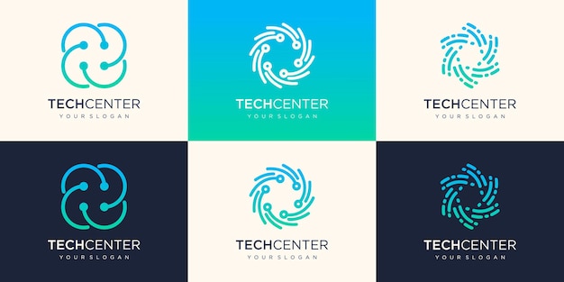 circular tech logo icon. link icon with dot. circuit element.