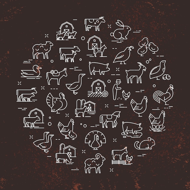 Vector circular vector set of farm animals