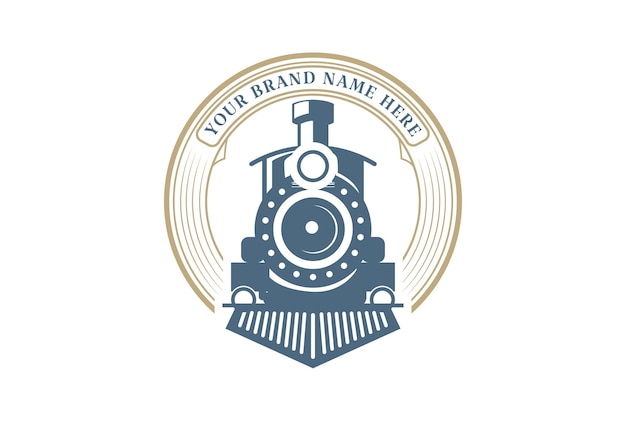 Vector circular vintage old locomotive train machine badge emblem logo design vector