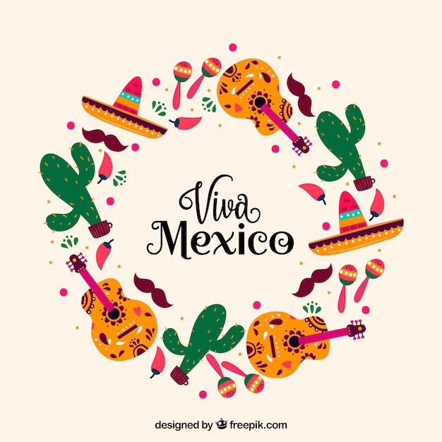 Vector circular viva mexico lettering background