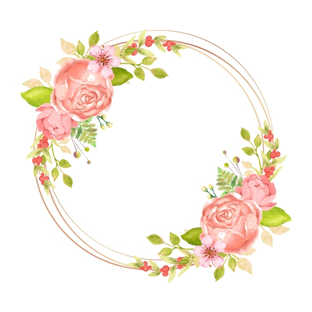 Circular watercolor floral frame