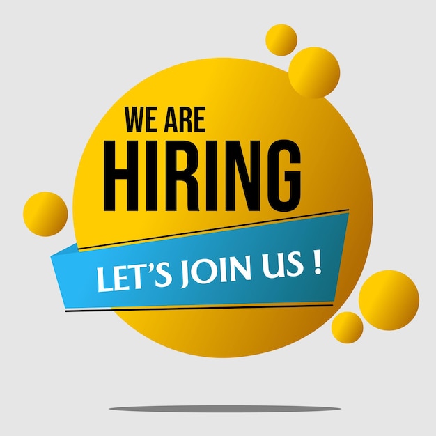 Circular yellow banner with the text we are hiring design for member recruitment promotion