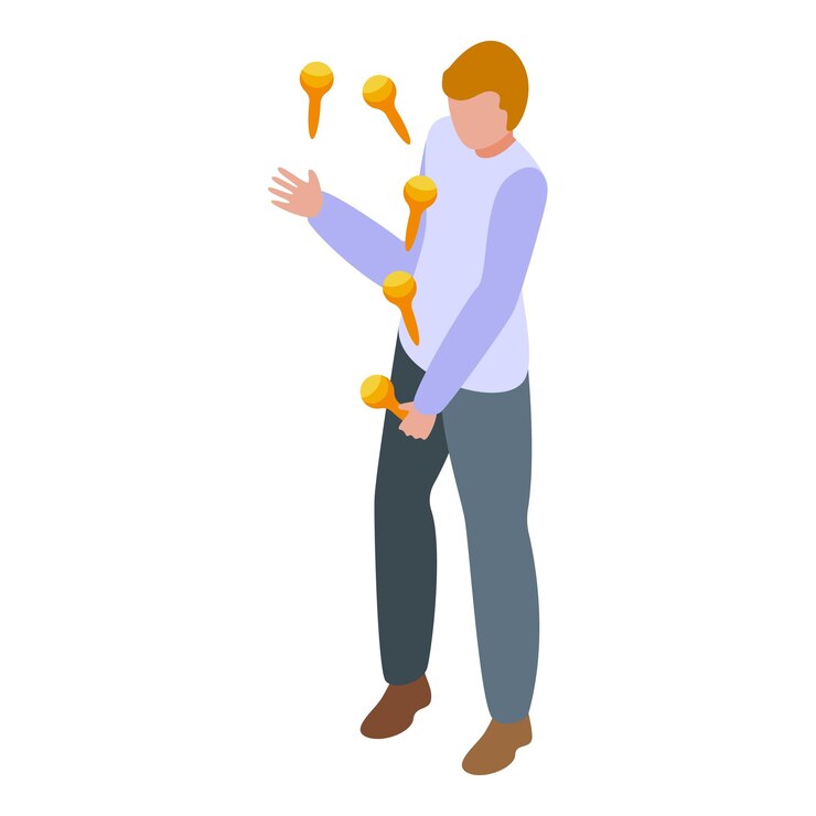 Vector circus artist juggling pins isometric icon