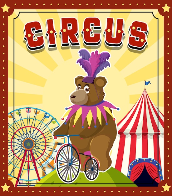 Banner design del circo con bicicletta da corsa con prestazioni da orso