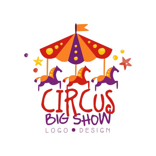 Circus big show logo design carnival festive show label badge design element with carousel can be