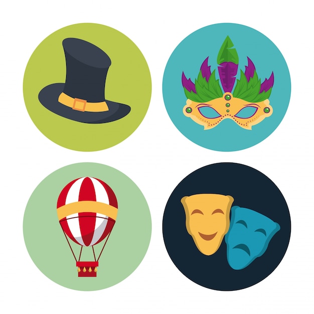 Circus carnival round icons