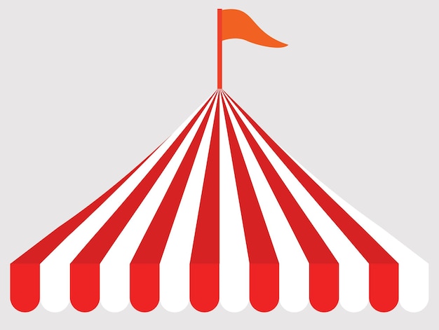 Vector circus carnival tent with flag circus color tent dome roof tent with flag event tent red and white