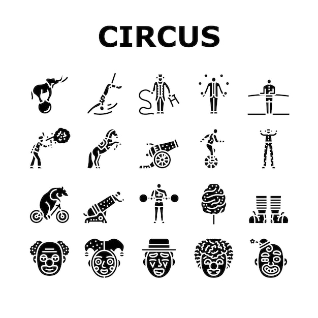 Circus carnival vintage show icons set vector
