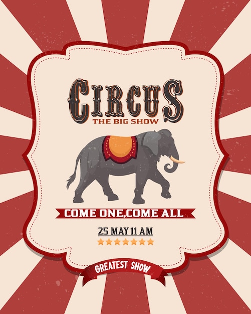 Vector circus carnivalposter with elephantvintagekid birthday party invite