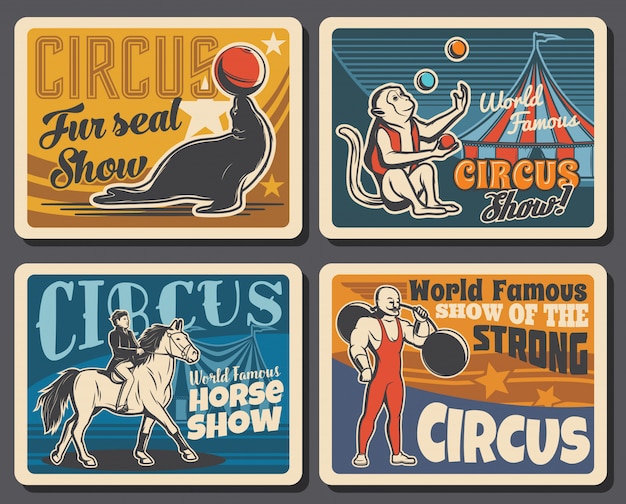 Circus, chapiteau and carnival show retro posters