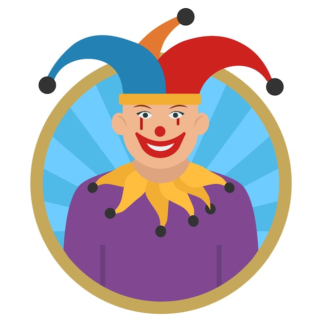 Vettore circus clown concept jester o joker vector round color icon design simbolo uniforme professionale