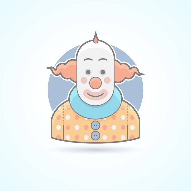 Circus clown, joker, funnyman icon. Avatar and person illustration.  colored outlined style.