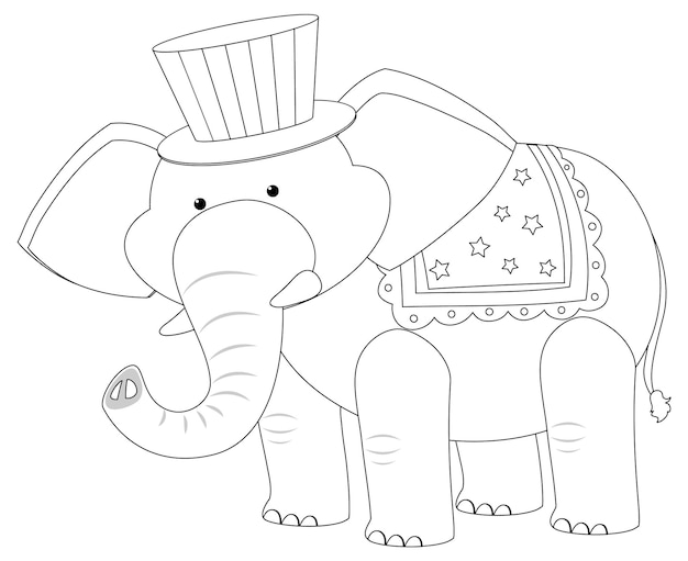 Vettore personaggio di doodle di elefante da circo in bianco e nero