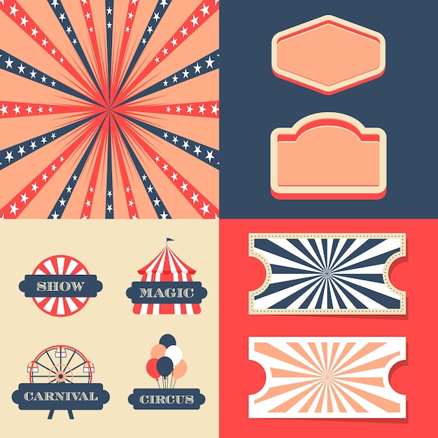 Circus festival carnival element collection Set of circus event labels badges background Logo element for carnival events