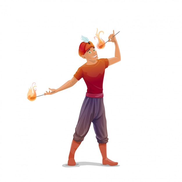 Circus fire eater or fakir  character