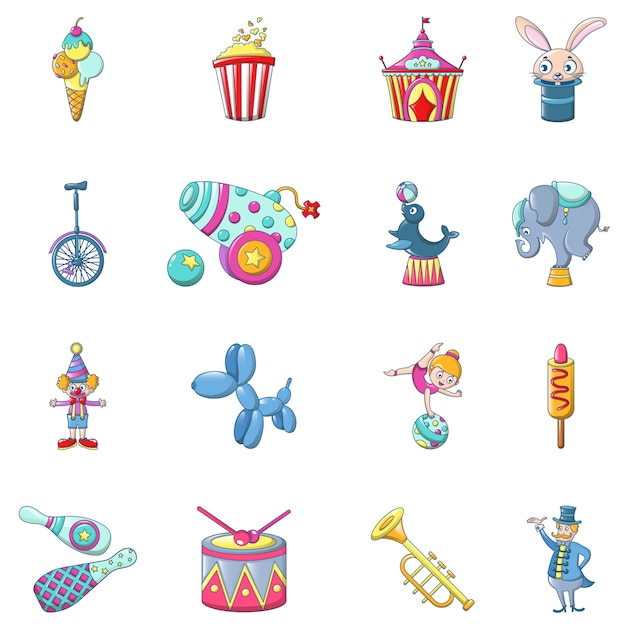 Vector circus fun show icons set