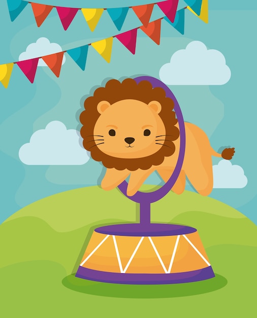 circus lion and decorative pennants 