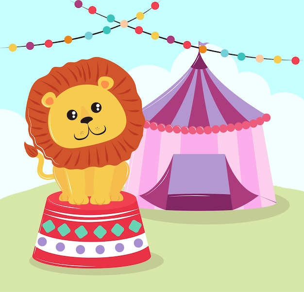 Circus lion and tent