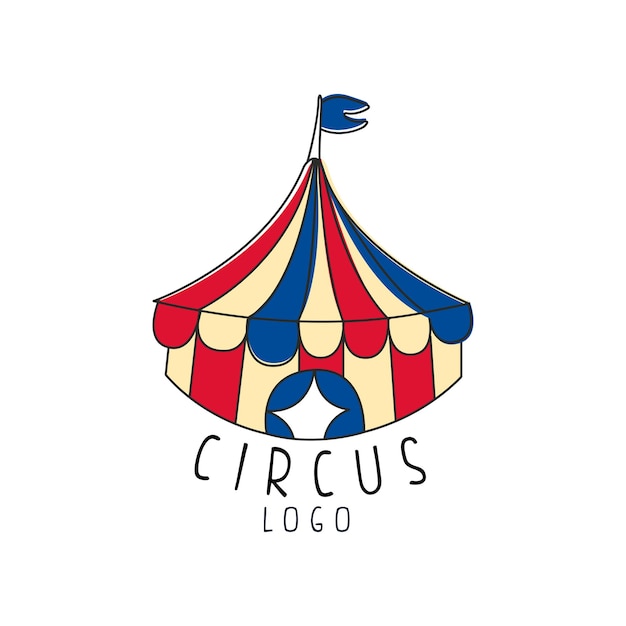 Circus logo embleem met marquee voor pretpark festival feest creatief sjabloon van flyear posters cover banner uitnodiging vector illustratie geïsoleerd op een witte achtergrond