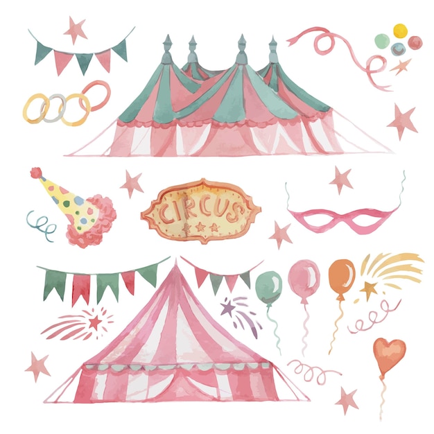 Circus marquee arena watercolor illustration hand drawn patern seamless pattern hand rings ball