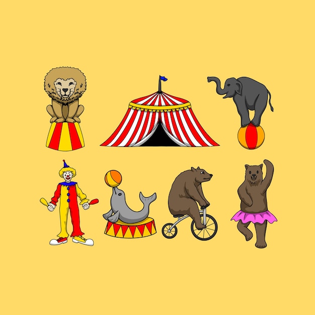 Vettore set di illustrazioni per mascotte del circo