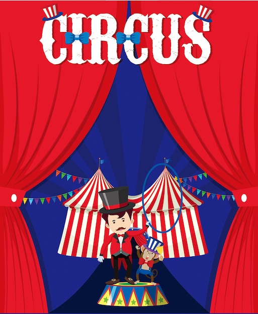 Circus met illustratie van de goochelaar achter het gordijn