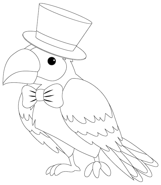 Circus parrot black and white doodle character