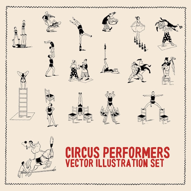 Circus performers vector illustration set