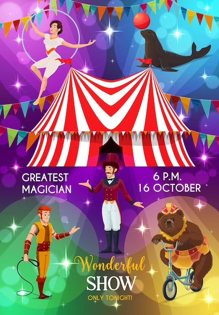 Vector circus poster funfair carnival show performers