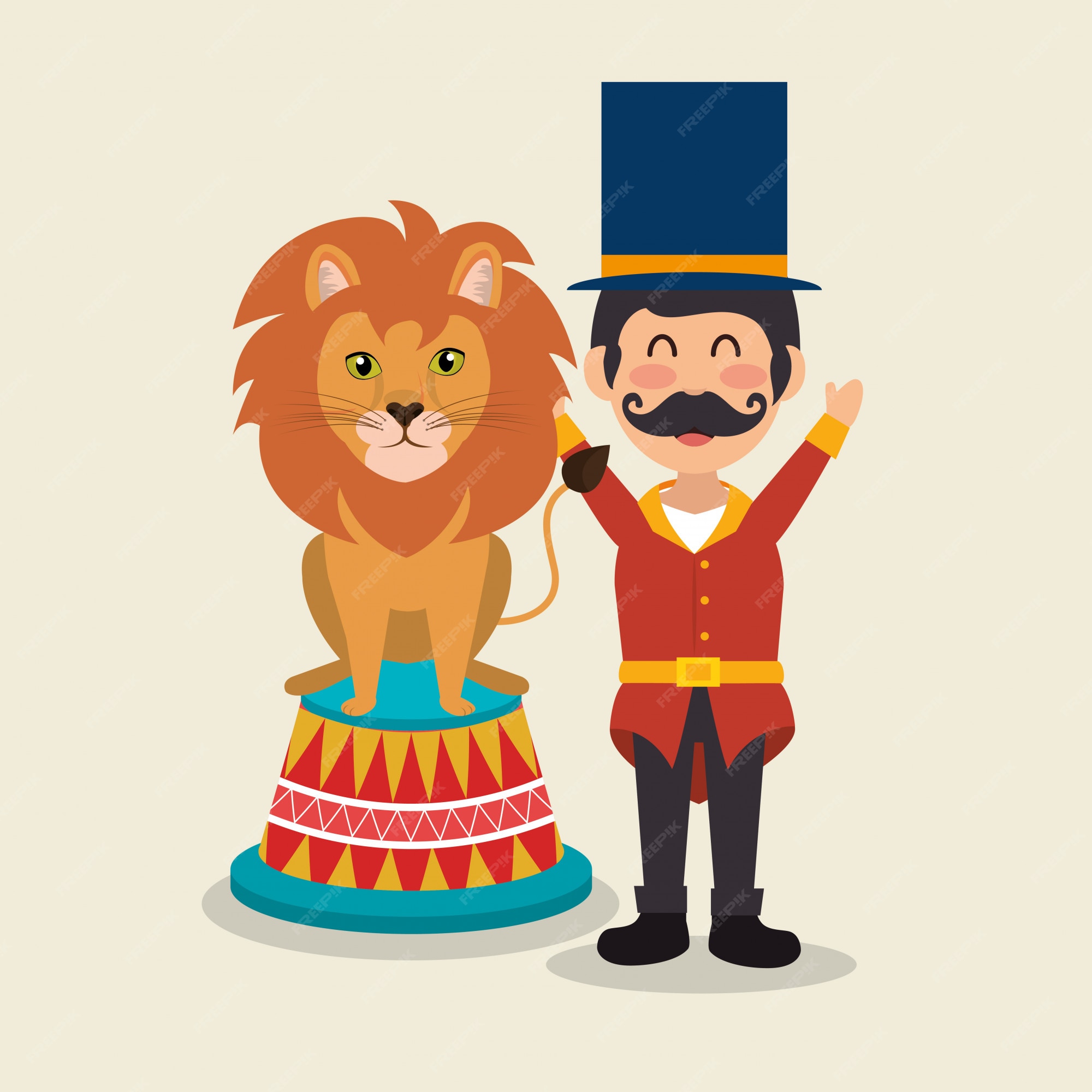 Premium Vector | Circus presenter with lion