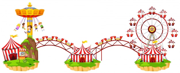 Vector circus scene with many rides