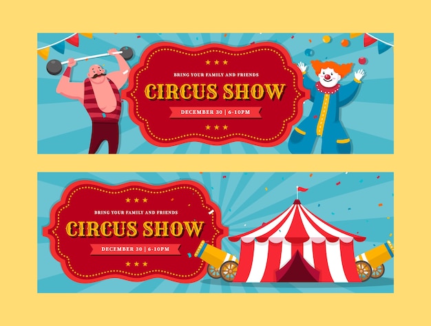 Vector circus show horizontal banners set