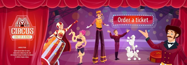 Circus show vector flyer met grote topartiesten