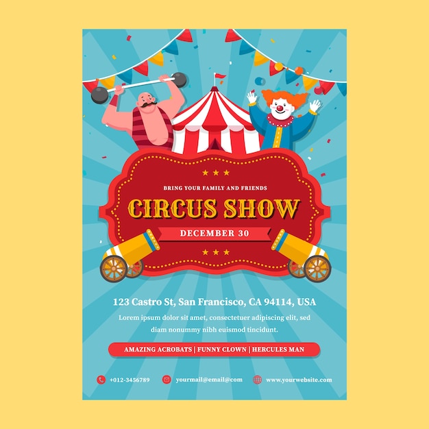 Вектор Шаблон вертикального плаката циркового шоу