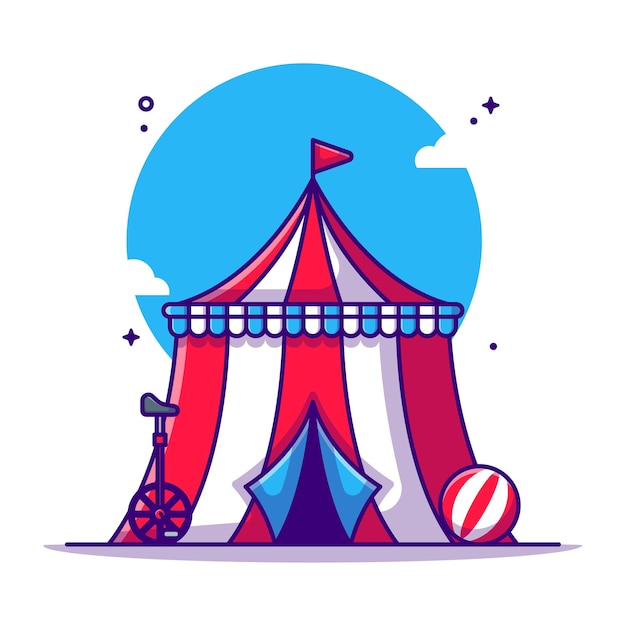 Circus tent and circus bicycle   cartoon illustration