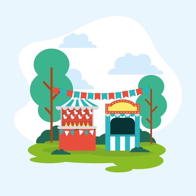 Vector circus tent for outdoor and kiosk for selling tickets