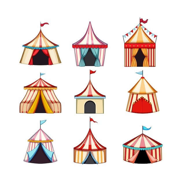 circus tent set cartoon vector illustration