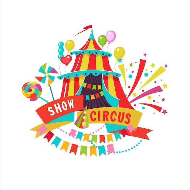 Circus. tent. vector illustratie. samenstelling van cliparts. met plaats voor tekst. geïsoleerd op een witte achtergrond.