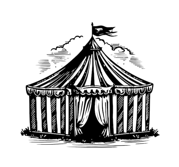 Circus tent vehicle sketch hand drawn