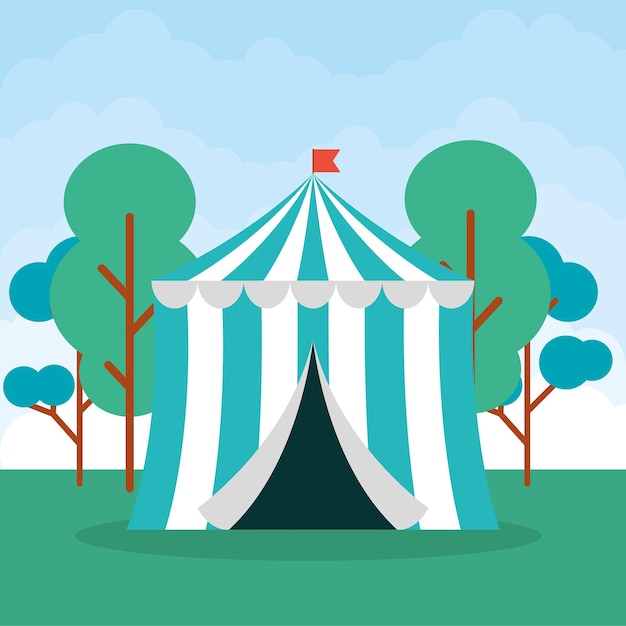 Circus tent with flag in the field