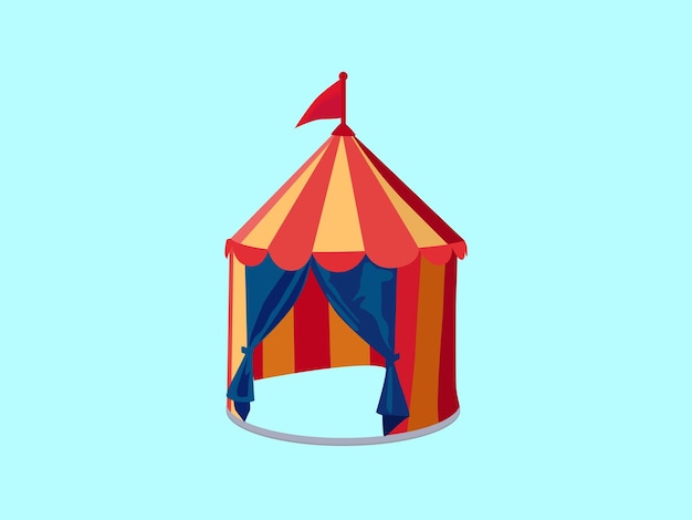 A circus tent with a red flag on the top