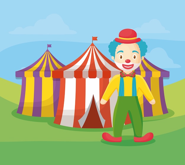 Circus tents and cartoon clown 