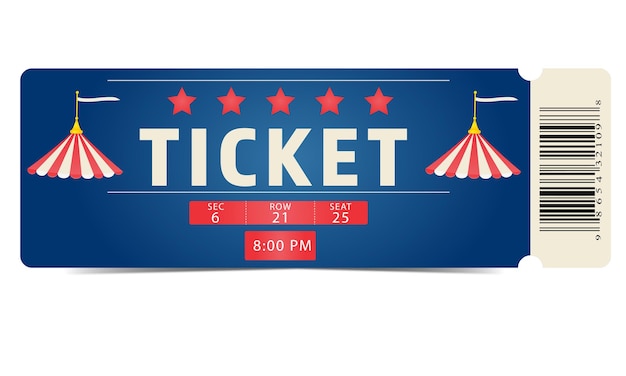 Circus ticket on blue background Fair Pass Barcode