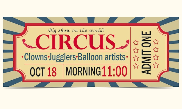 Vector circus ticket invitation to the circus clowns jugglers balloon artists