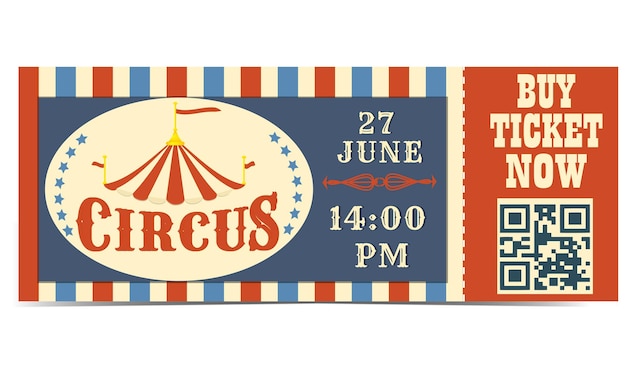 Circus ticket in red and blueQr code