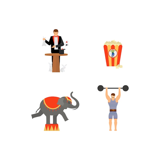 Circus vector flat colored icons set