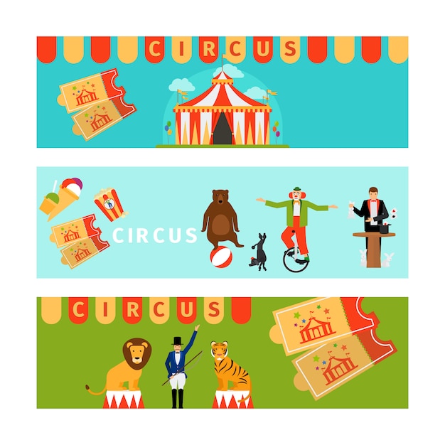 Circusbanners in moderne vlakke stijl