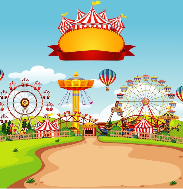 Circusscène met tekensjabloon in de hemel